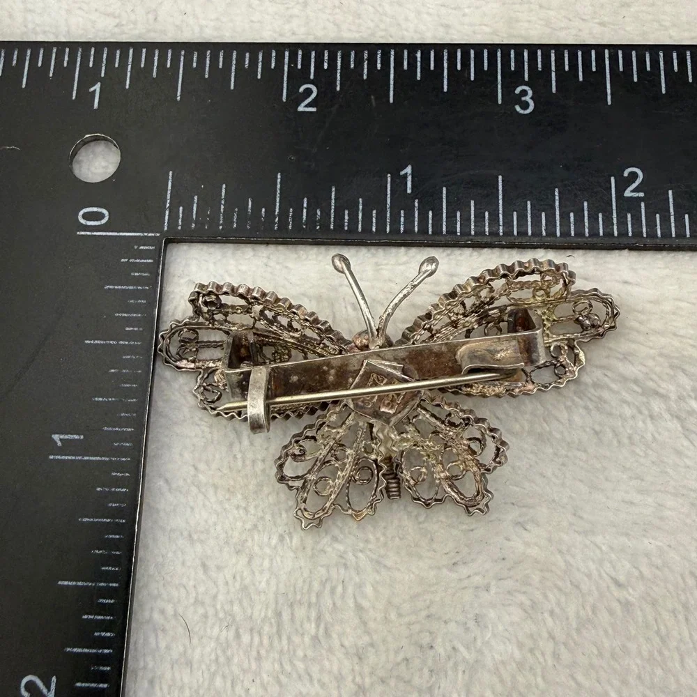 Vintage Butterfly Brooch Spun Silver Filigree Open Work Design